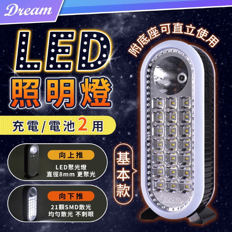 LED緊急照明燈【基本款】(充電電池兩用/附底座) 露營燈 手電筒 工作燈