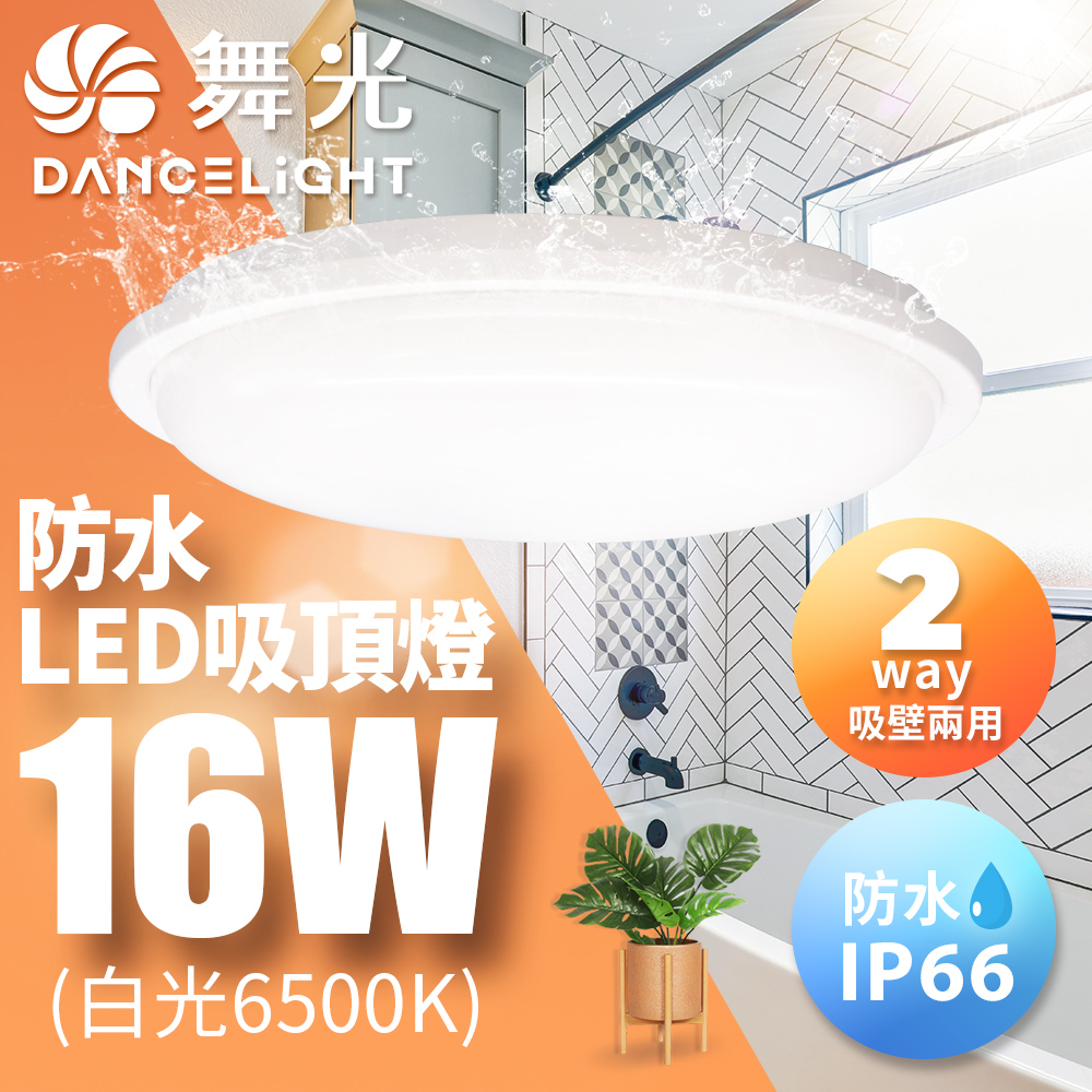 【舞光】2-3坪防水吸頂燈16W IP66防塵 室內戶外兩用1入(白光/黃光)