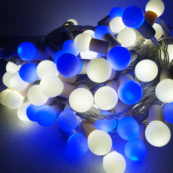 摩達客 聖誕燈100燈LED圓球珍珠燈串(插電式/藍白光透明線/ 附控制器跳機)(高亮度又省電)