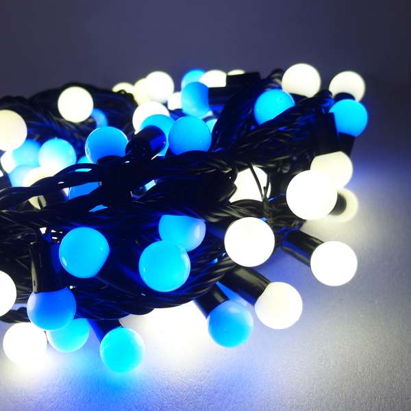 摩達客 聖誕燈100燈LED圓球珍珠燈串(插電式/藍白光黑線/ 附控制器跳機)(高亮度又省電)