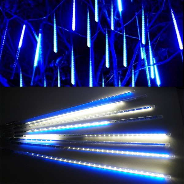 摩達客 聖誕燈裝飾燈LED流星燈串8條燈(藍白光插電式/單燈長50cm)