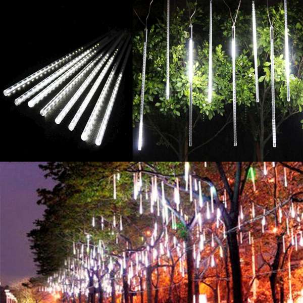 摩達客 聖誕燈裝飾燈LED流星燈串8條燈(白光插電式/單燈長50cm)