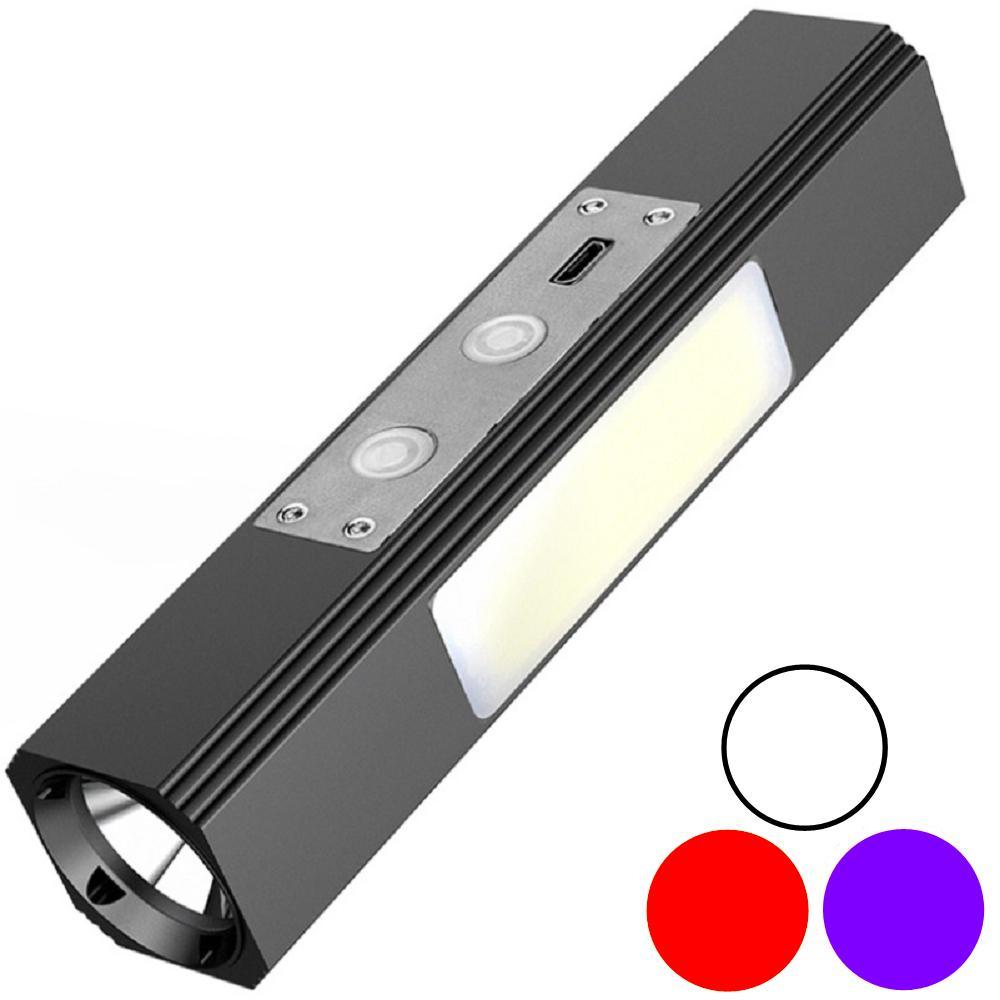 TX特林白+紫+紅三色USB充電磁吸手電筒/工作燈(T-3CPU