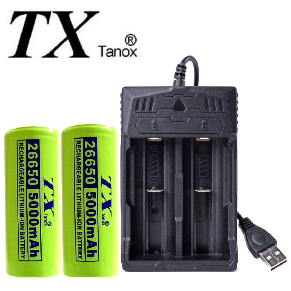 TX特林5000mAh26650鋰充電池3.7V2入附USB雙槽充電器(26650-2+USB)