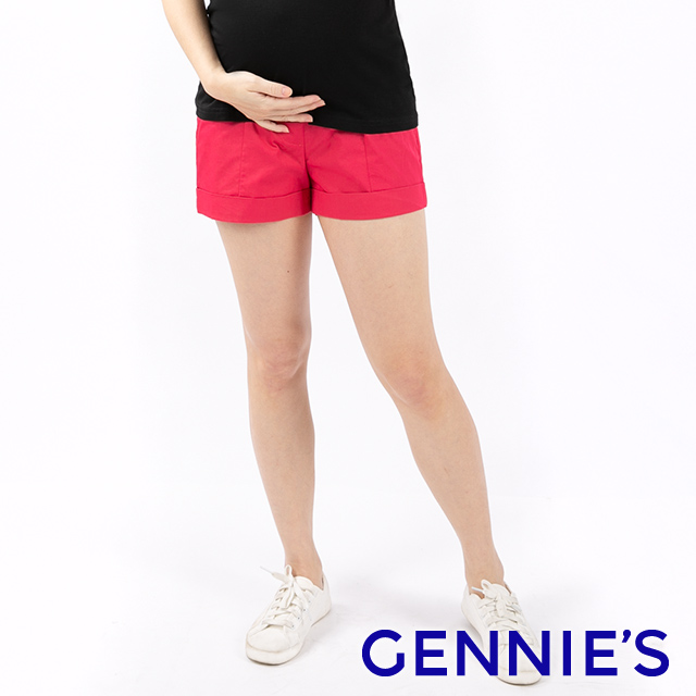 Gennies奇妮 輕質反褶孕婦短褲(紅C4952)