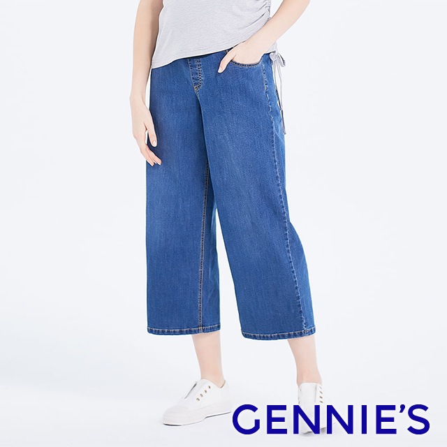 Gennies奇妮 高棉口袋造型牛仔褲(深藍T4H13)