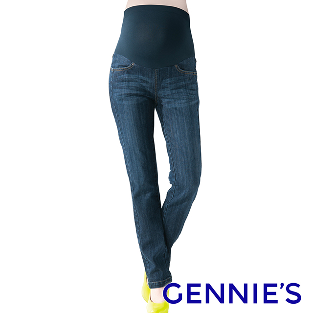 Gennies奇妮 個性風厚款一體成型牛仔長褲(藍G4V37)