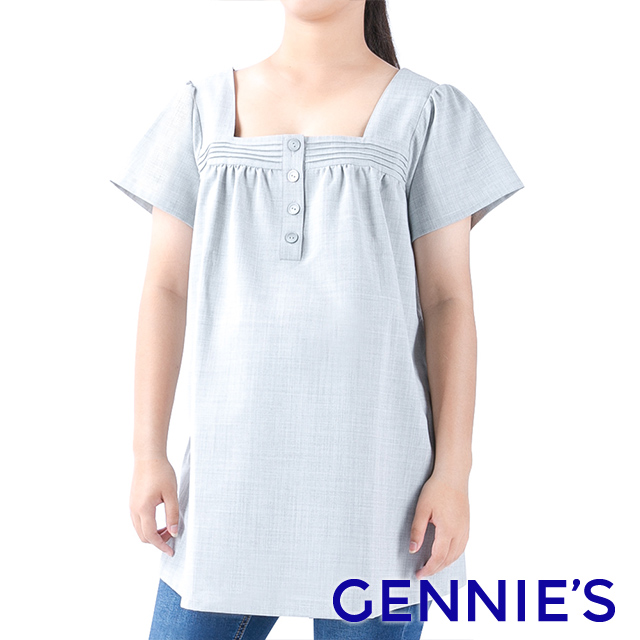 Gennies奇妮 氣質排釦方領上衣(灰C3952)