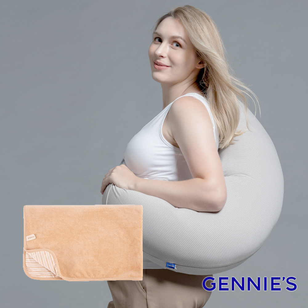 Gennies奇妮 舒眠超值寢具二件組-咖啡紗(月亮枕+嬰兒被)(GX80+GX89)