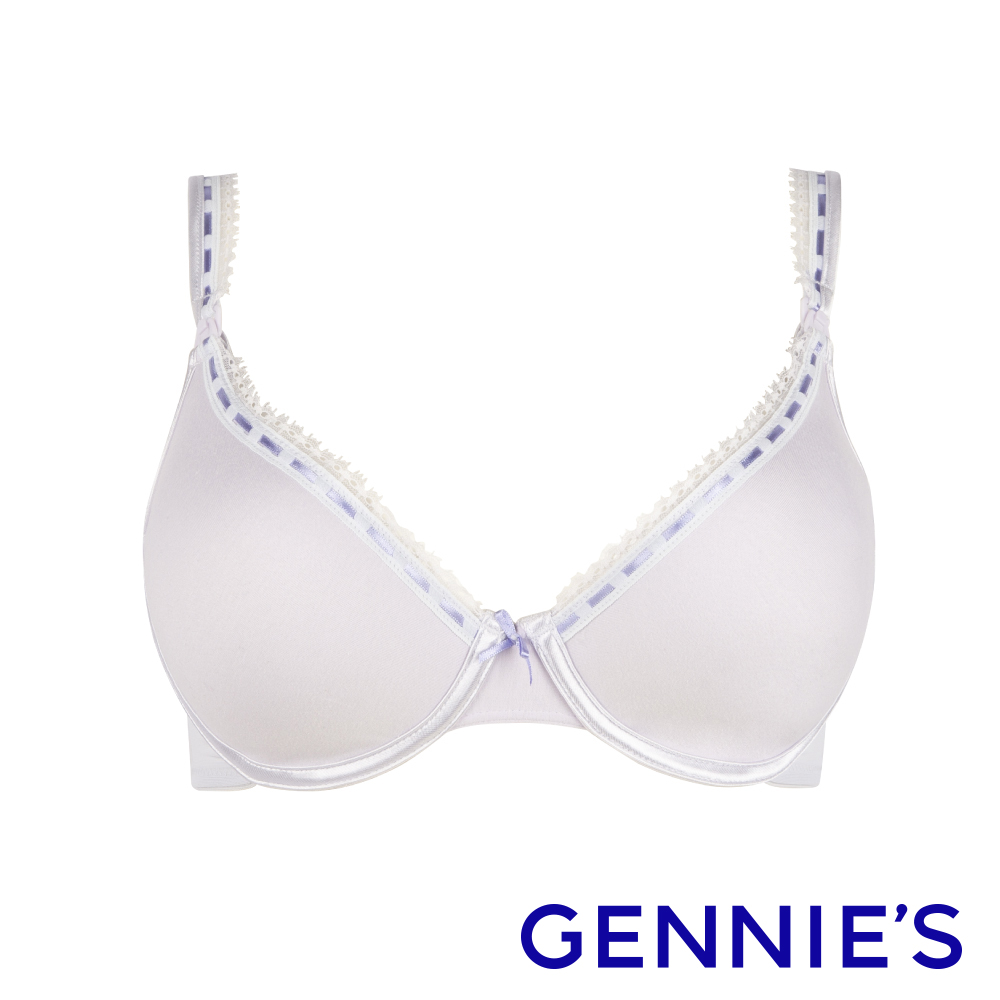 Gennies奇妮 010系列-細蕾絲緞帶包覆哺乳內衣(粉紫/米白TA27)