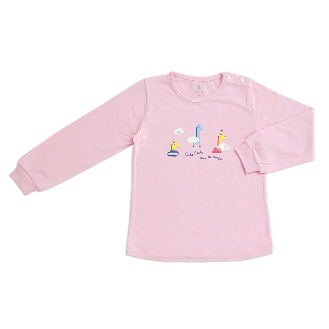 【奇哥】長頸鹿側開衫-羊毛保暖布 粉色 (4-10歲)