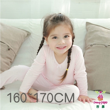 女童純棉舒暖雙層長袖衛生內衣-粉橘-160-170cm