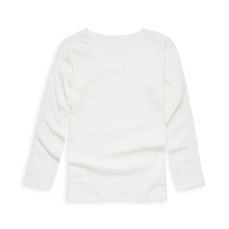 女童純棉舒暖雙層長袖衛生內衣-白色-160-170cm