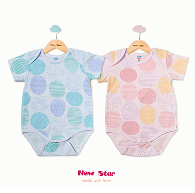 New Star-和風彩色圓點點 純棉新生兒包屁衣l嬰兒包屁衣l連身服(薄)(短袖)-3M 6M 12M 藍色 粉紅色