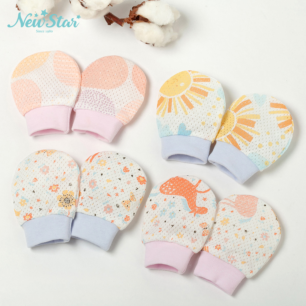 5雙入-Newstar 透氣洞洞護手套for新生兒嬰兒寶寶 藍/粉 MIT