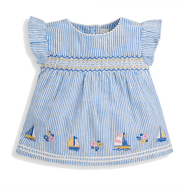 英國 JoJo Maman BeBe 超優質嬰幼兒/兒童100% 純棉短袖上衣_藍色風海洋(JJH1730)