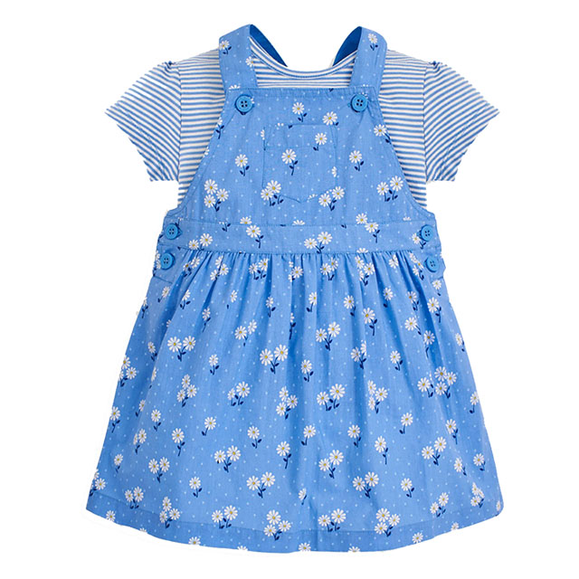 英國 JoJo Maman BeBe 超優質嬰幼兒/兒童100％純棉2件式短袖洋裝_藍色花海(JJH1396)