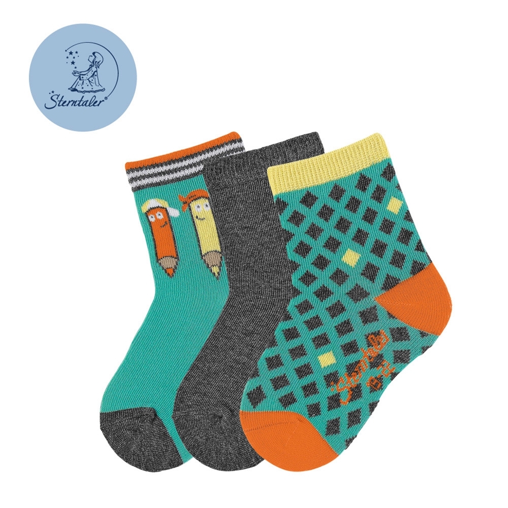 STERNTALER 寶寶襪3入組-鉛筆格紋-綠(8-14cm)