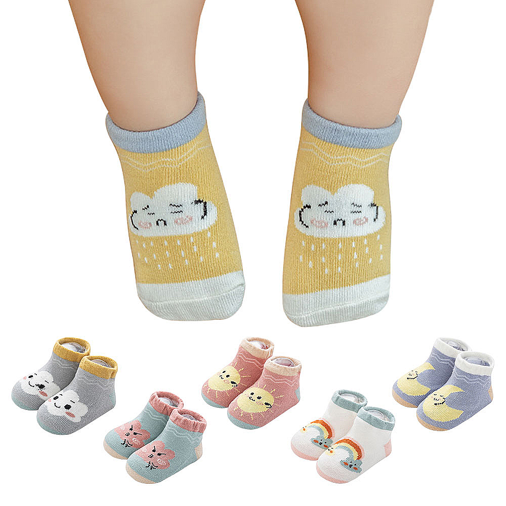 【3雙入】兒童襪 鬆口寶寶地板襪子雲朵天氣船襪