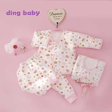 ding baby 歡樂木馬反摺袖肚衣套裝三入禮盒組-粉