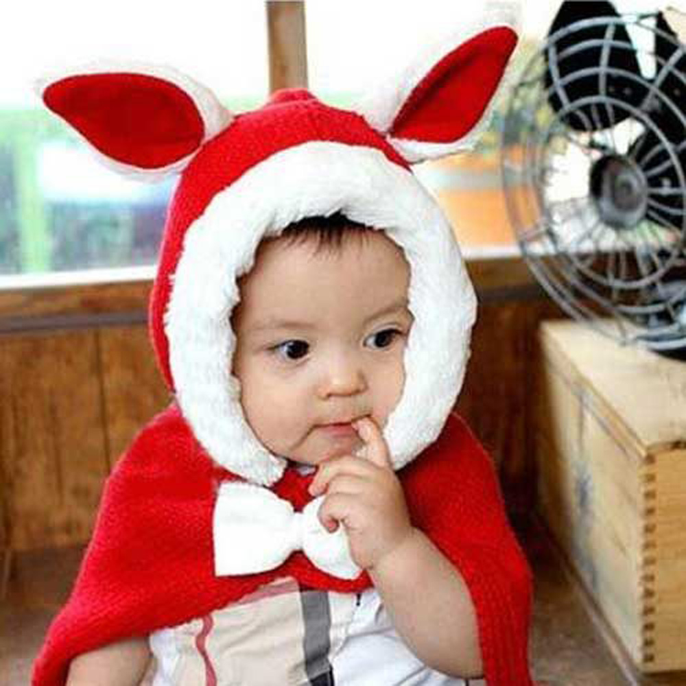 PS MALL小兔造型保暖斗篷 寶寶針織帽 嬰兒寶寶兒童帽 1入