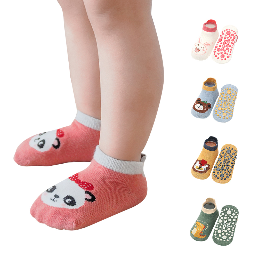 【Mesenfants】3雙入-提耳好穿精梳棉卡通童襪 寶寶襪 滿版點膠防滑童襪 嬰兒襪