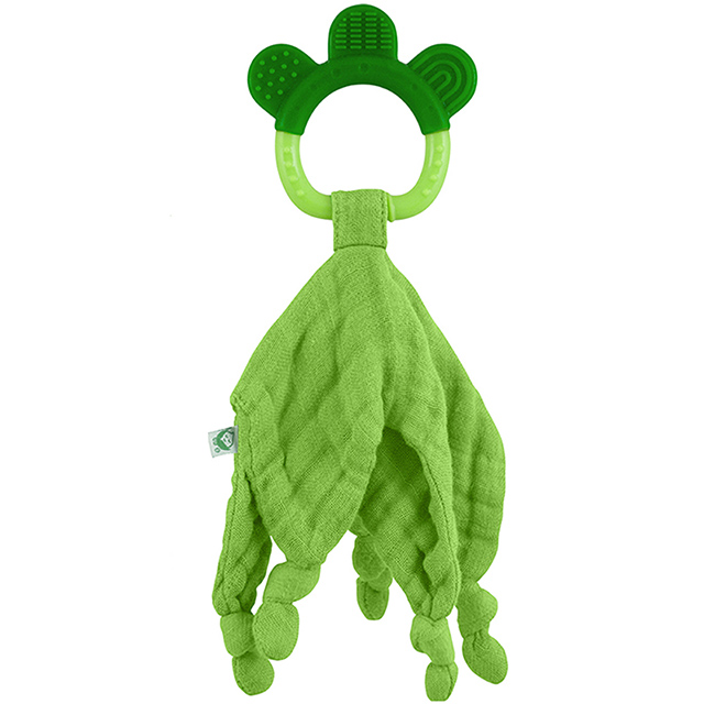 美國 green sprouts 100%有機棉細紗布安撫巾與固齒器 二合一_草綠_GS221040-2