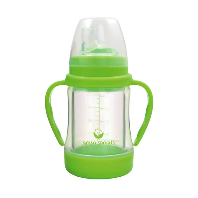 美國green sprouts外層防護無毒塑膠/內層玻璃/多用途雙層安全奶瓶/水瓶(118ML) _草綠色_GS124900-3