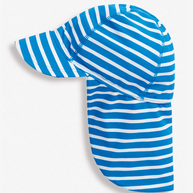 英國 JoJo Maman BeBe 嬰幼兒/兒童泳裝戲水UPF50+防曬護頸遮陽帽_水藍條紋(JJH3162)
