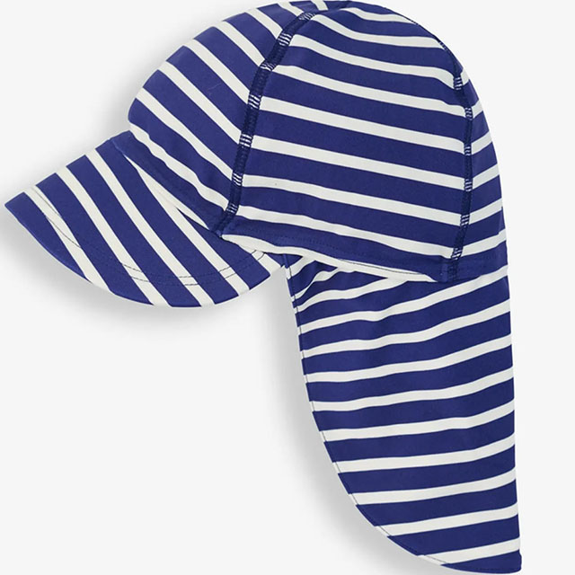 英國 JoJo Maman BeBe 嬰幼兒/兒童泳裝戲水UPF50+防曬護頸遮陽帽_藍白條紋(JJH2453)
