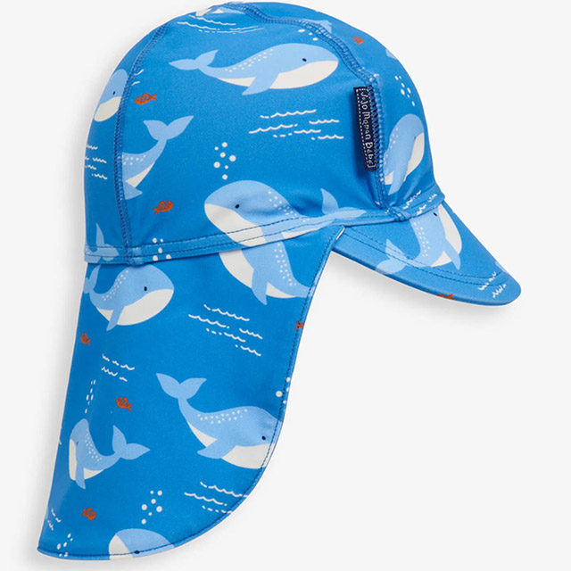 英國 JoJo Maman BeBe 嬰幼兒/兒童泳裝戲水UPF50+防曬護頸遮陽帽_海洋鯨魚(JJH2454)