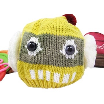 【iSFun】可愛機器人＊俏皮毛線護耳帽/黃底綠