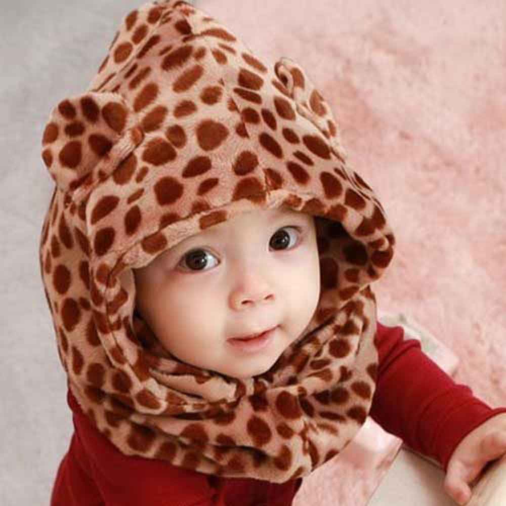 PS MALL韓版男女寶寶嬰兒童圍脖帽 保暖針織帽 1入(顏色隨機出貨)