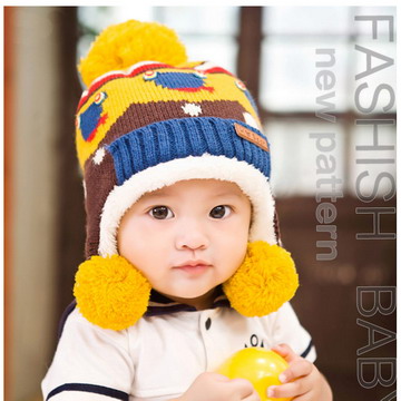 兒童寶寶小熊護耳造型加絨針織保暖帽