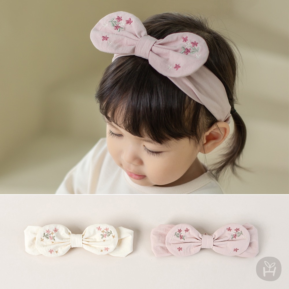 Happy Prince 韓國製 Dorocy刺繡小花蝴蝶結可塑形女嬰兒童髮帶
