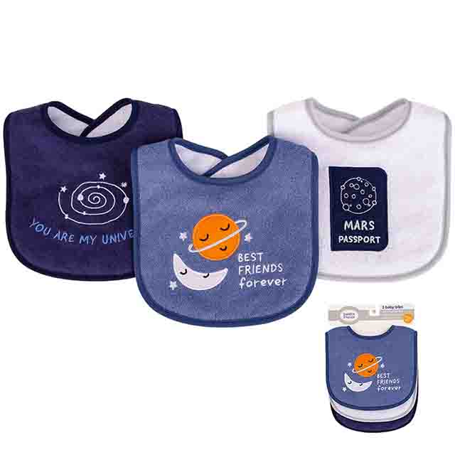 美國 luvable friends 嬰幼兒雙層吸水口水巾圍兜3入組_太空世界(LF01798)