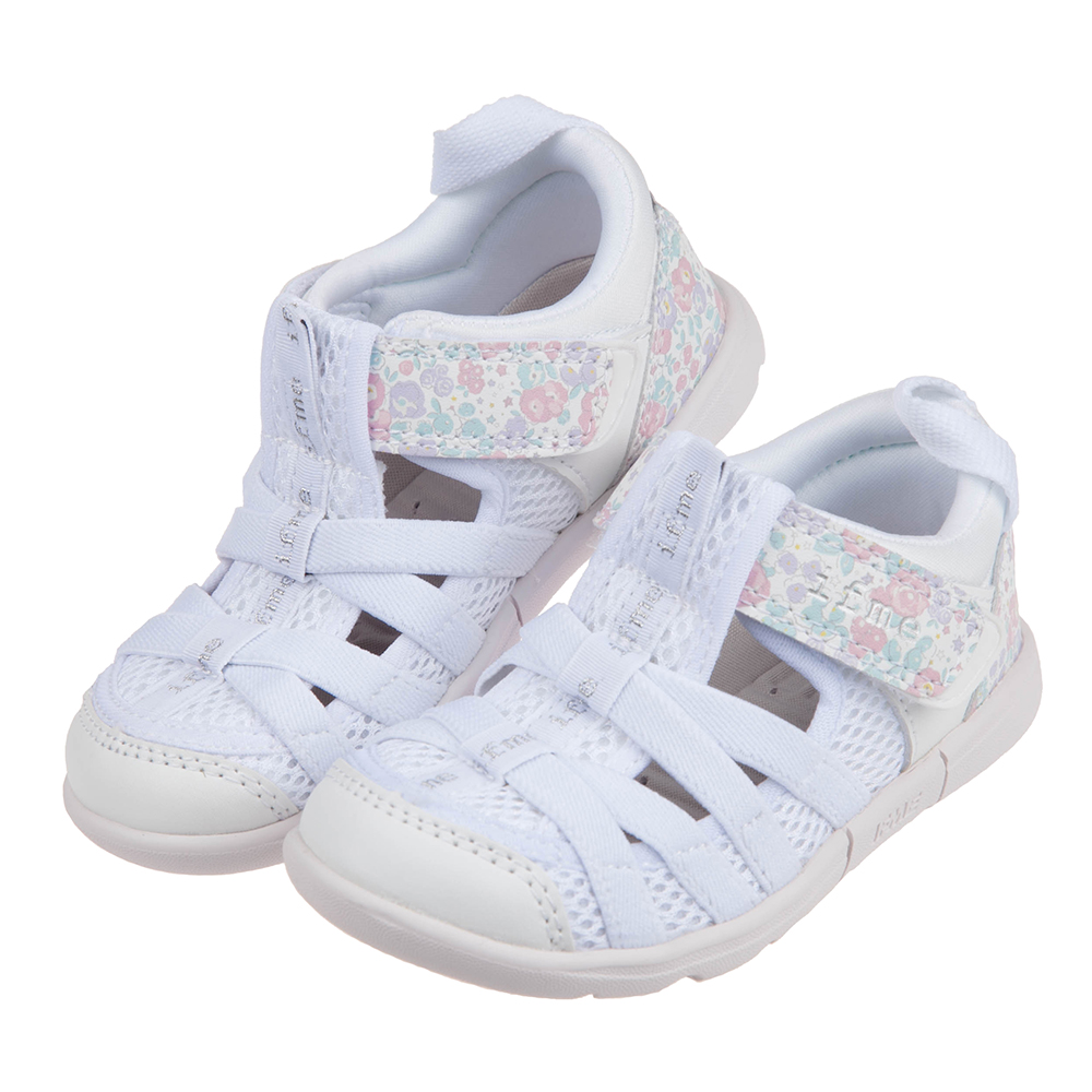 《布布童鞋》日本IFME白色和風花繪兒童機能水涼鞋(15~19公分) [ P1E601M