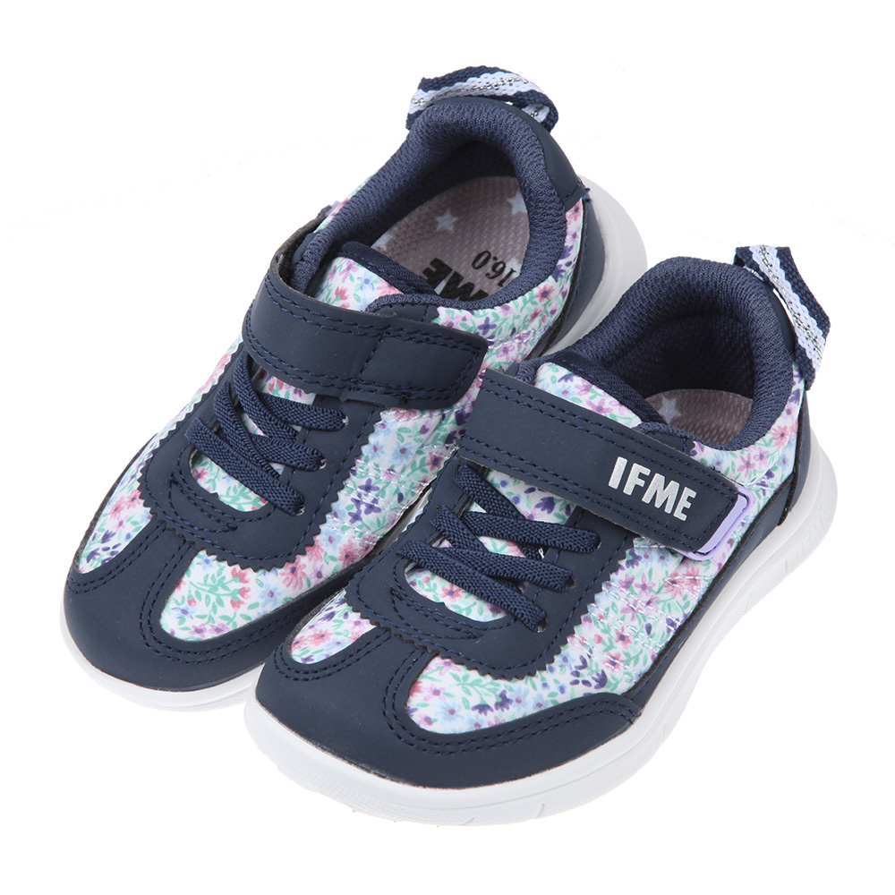 《布布童鞋》日本IFME甜美藍色小碎花兒童機能運動鞋(16~20公分) [ P1V802B