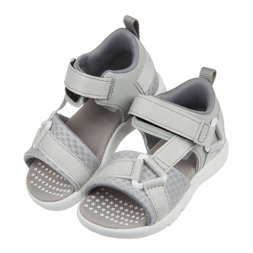 《布布童鞋》Moonstar日本速乾活力灰色兒童機能涼鞋(15~21公分) [ I1C817J
