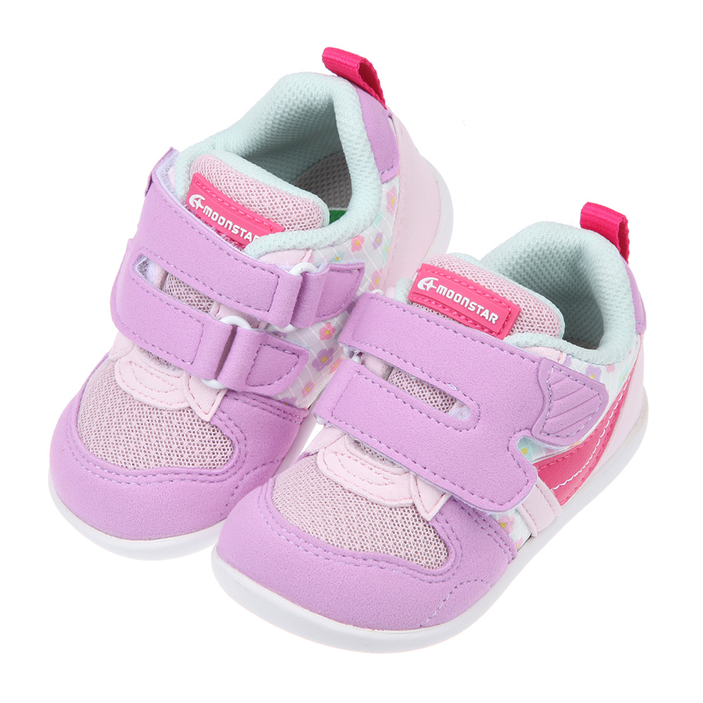 《布布童鞋》Moonstar日本Hi系列粉花色寶寶機能運動鞋(12.5~15公分) [ I1QS62F