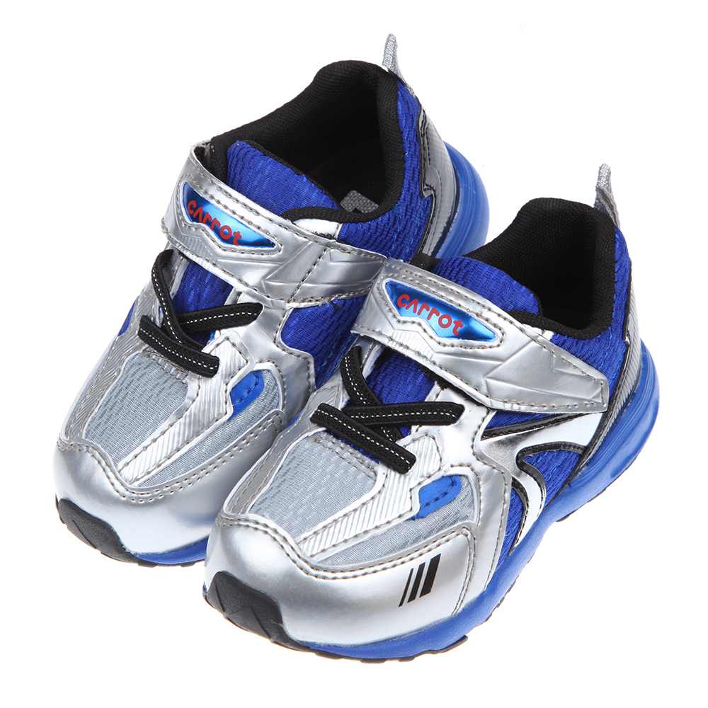 《布布童鞋》Moonstar日本Carrot宇宙藍銀色兒童機能運動鞋(15~21公分) [ I2I141Q