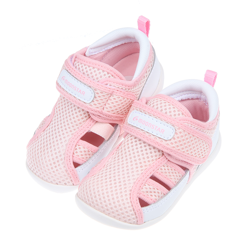 《布布童鞋》Moonstar日本好透氣速乾粉紅色寶寶機能學步鞋(13~14.5公分) [ I2K254G