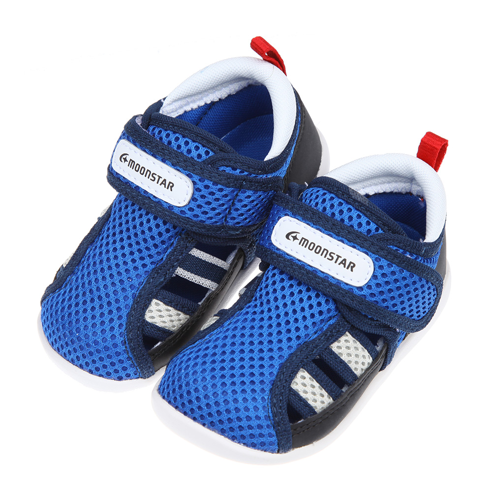 《布布童鞋》Moonstar日本好透氣速乾寶藍色寶寶機能學步鞋(13~14.5公分) [ I2L257B