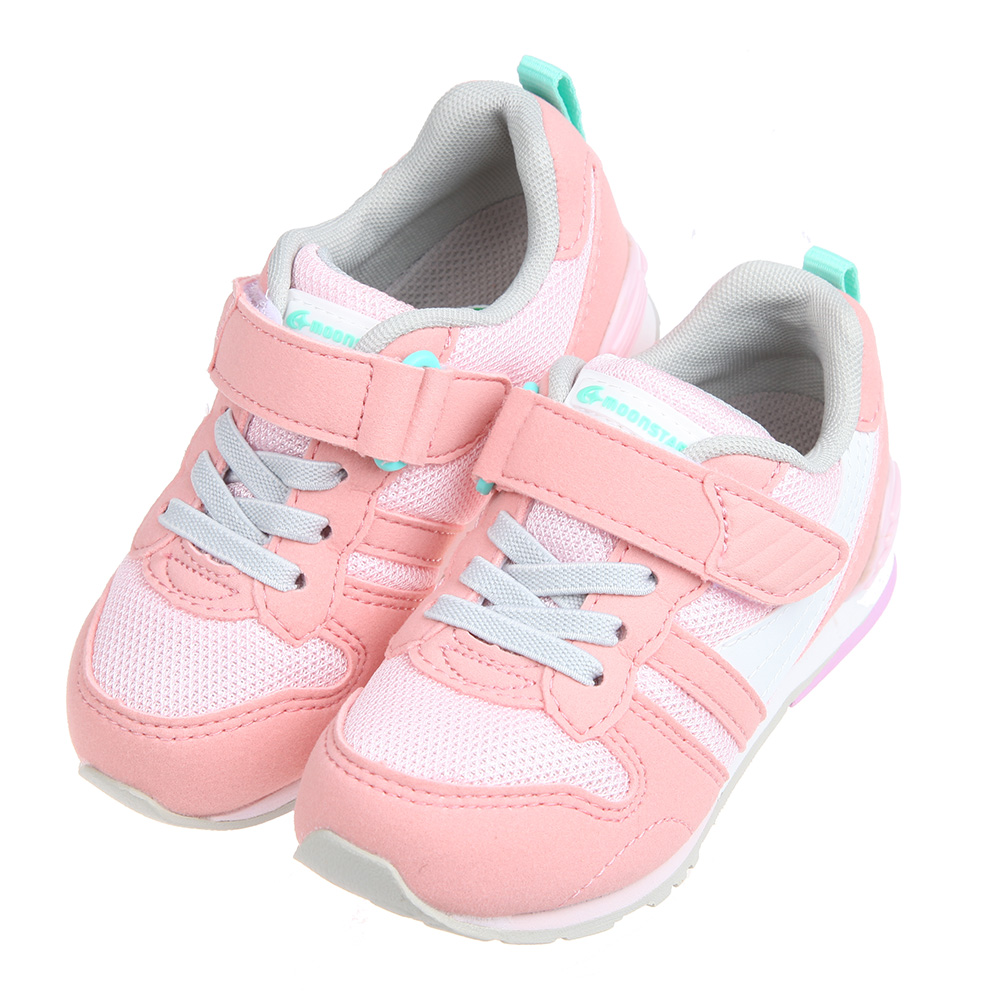 《布布童鞋》Moonstar日本Hi系列嫩粉色兒童機能運動鞋(15~19公分) [ I2J1S4G