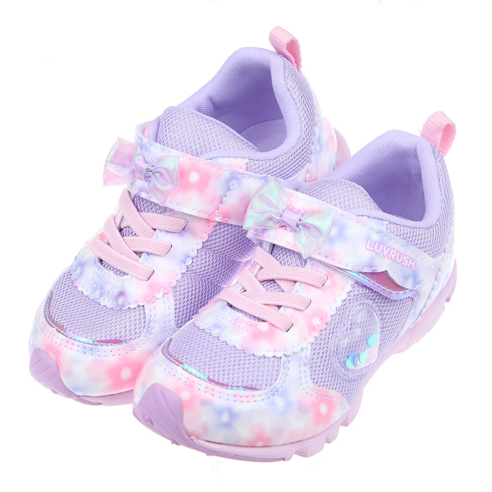 《布布童鞋》Moonstar日本LUVRUSH蝴蝶結紫色兒童機能運動鞋(16~23公分) [ I2Q017F