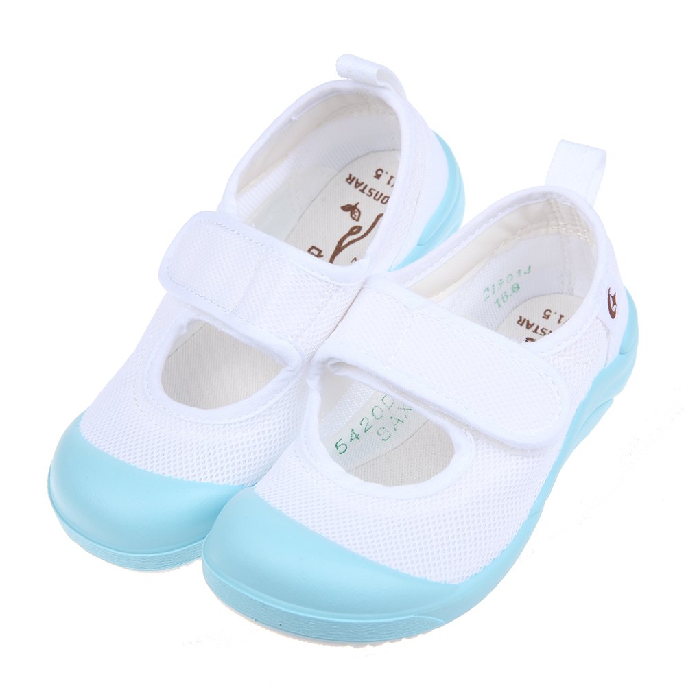 《布布童鞋》Moonstar日本製絆帶自黏式淺藍色兒童室內鞋(16~21公分) [ I2P029B