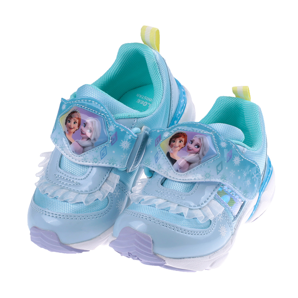 《布布童鞋》Moonstar日本冰雪奇緣雪花水藍電燈機能運動鞋(16~19公分) [ I3B109B