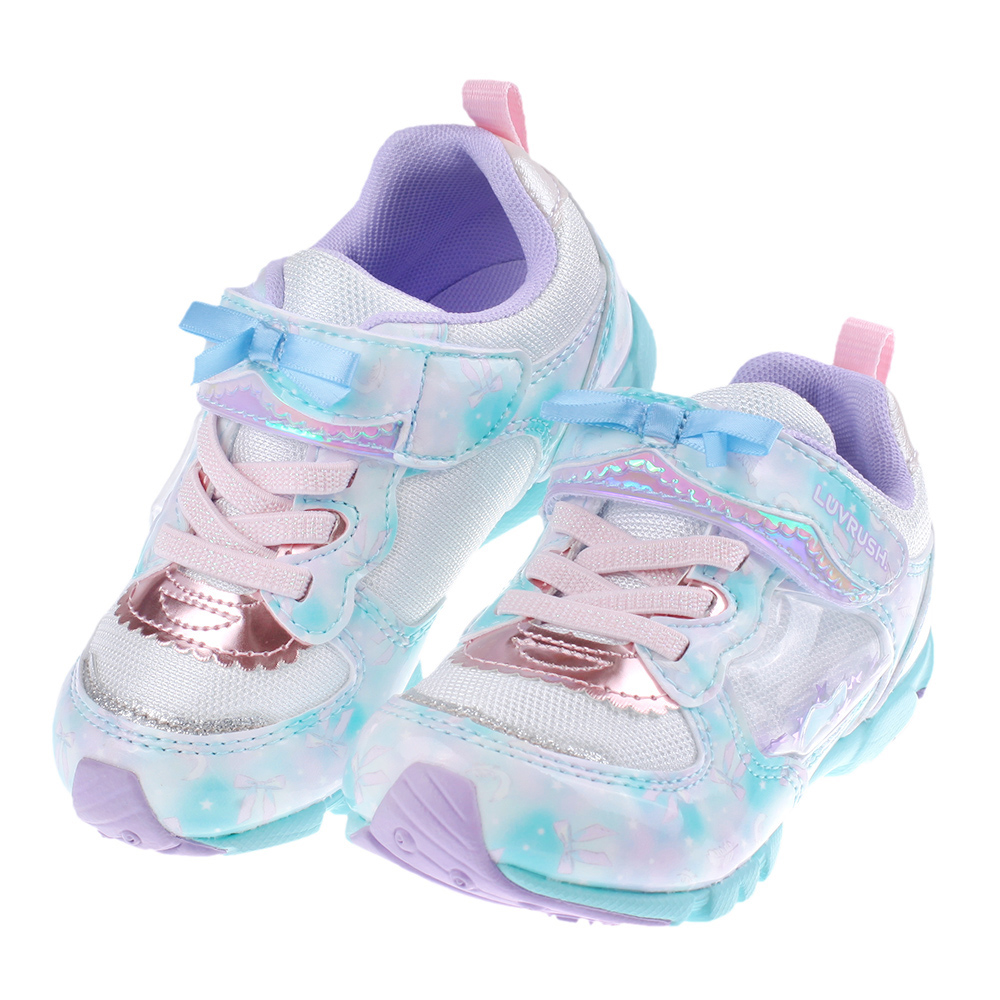 《布布童鞋》Moonstar日本LUVRUSH湖綠白兒童機能運動鞋(16~23公分) [ I3G218C