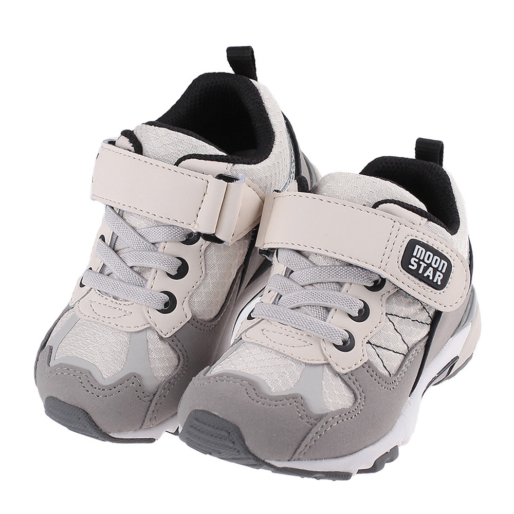 《布布童鞋》Moonstar日本Hi系列3E寬楦灰色兒童機能運動鞋(15~20公分) [ I3E357J