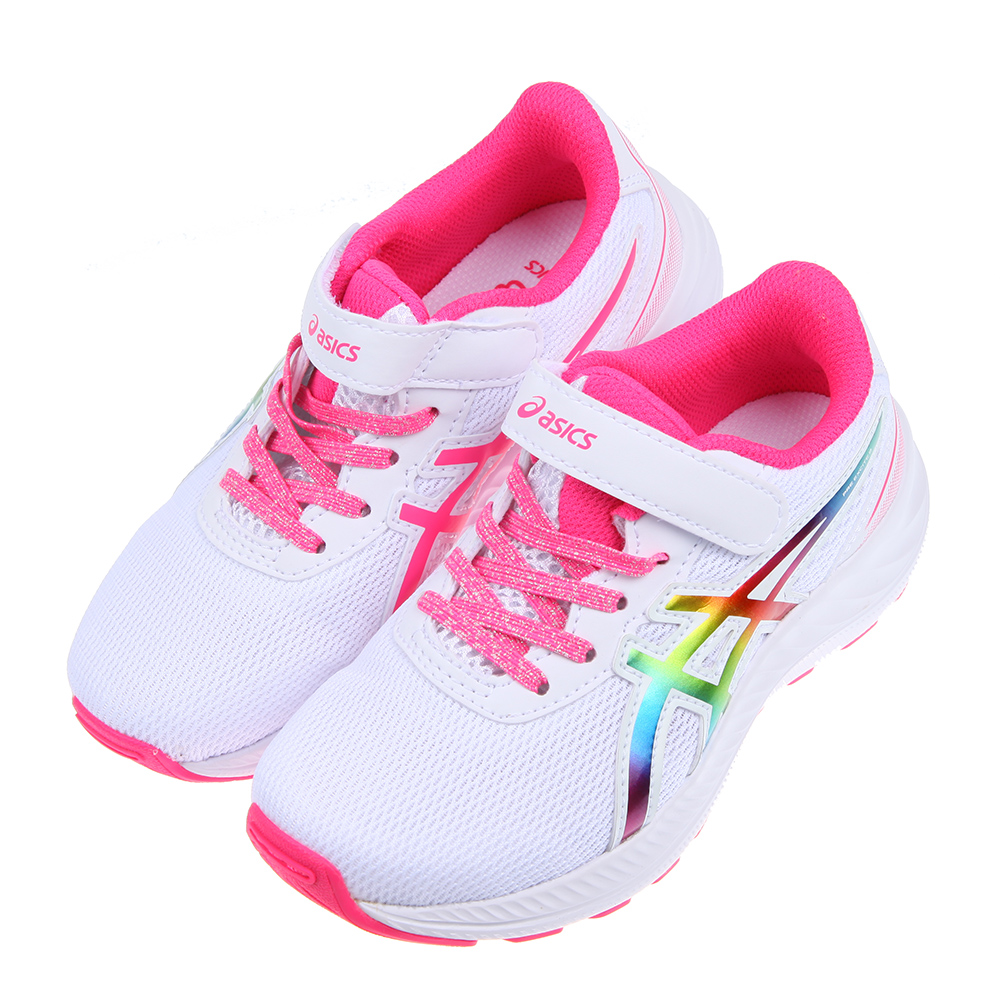 《布布童鞋》asics亞瑟士EXCITE炫彩粉白色兒童機能運動鞋(17~22公分) [ J2D280M